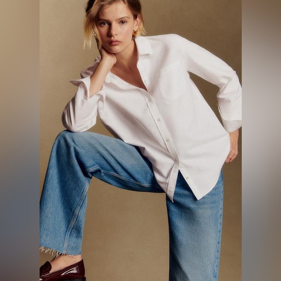 Sézane 100% Organic Cotton Tomboy Shirt White Button Down | Size 34 (US 2) - Picture 3 of 8